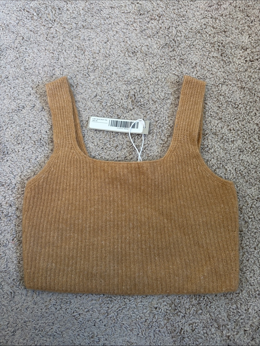 Everlane Tan Camel Ribbed Cropped Stretch Knit Tank Top Wool Yak Blend XS NWT